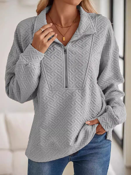 

Shawl Collar Long Sleeve Floral Hot Drilling Regular Micro-Elasticity Loose Blouse For Women, Light gray, Blouses