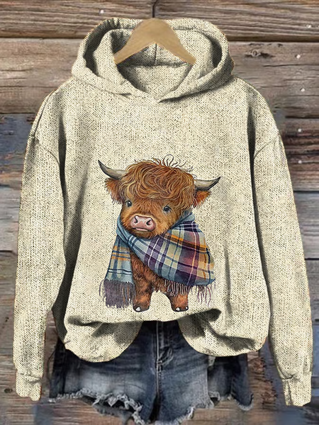 

Women's West Highland Cow Print Casual Sweatshirt, Apricot, Hoodies&Sweatshirts