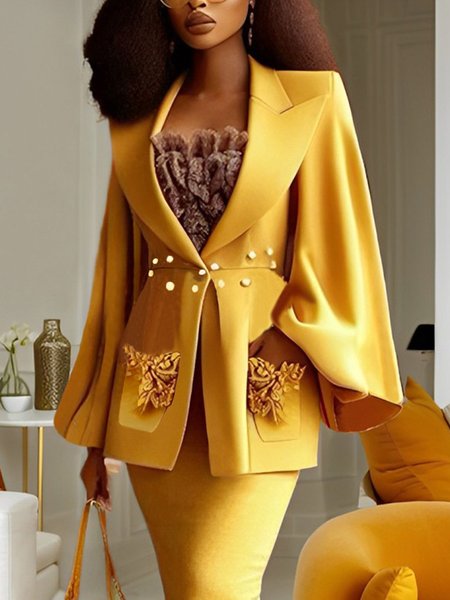 

Elegant Balloon Sleeve Regular Fit Jacket, Yellow, Jackets
