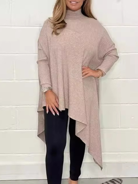 

Turtleneck Long Sleeve Plain Regular Micro-Elasticity Loose Blouse For Women, Khaki, Blouses