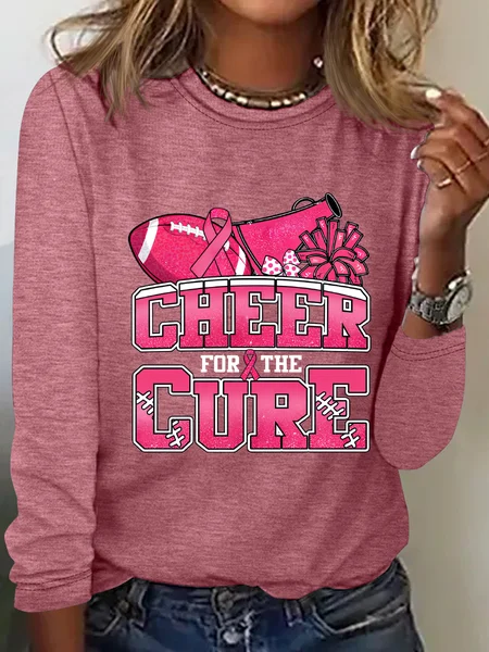 

Cheer For The Cure Breast Cancer Football Casual Long Sleeve Shirt, Watermelon, Long sleeves