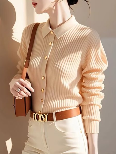 

Regular Sleeve Casual Plain Regular Fit Sweater Cardigan, Apricot, Cardigans