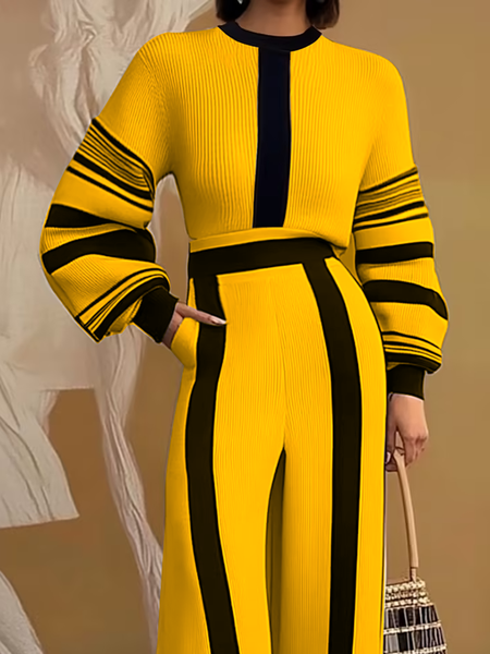 

Medium Elasticity Regular Sleeve Casual Regular Fit Crew Neck Long Sleeve Color Block Sweater, As picture, Pullovers