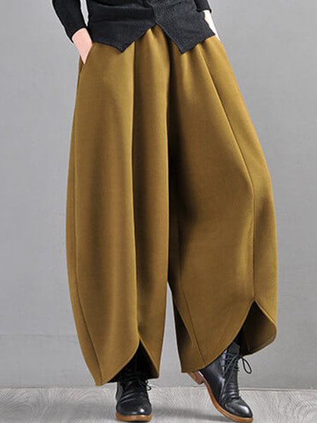 

Casual Daily Plain Fashion Wide leg Pants, Yellow, Pants