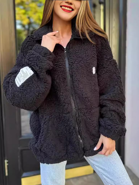 

Women's Plain Thicken Loose Jacket, Black, Coats