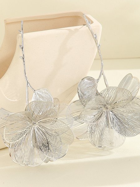 

Elegant Floral Dangle, Silver, Earrings