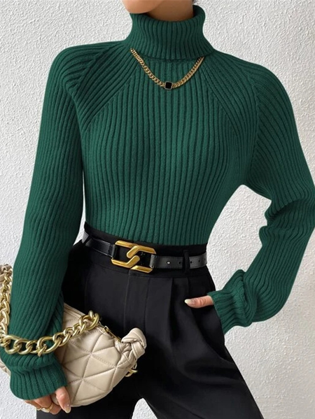 

Women Yarn/Wool Yarn Plain Long Sleeve Comfy Casual Sweater, Green, Sweaters