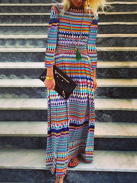 

Women Striped Crew Neck Long Sleeve Comfy Casual Maxi Dress, Purplish blue, Dresses