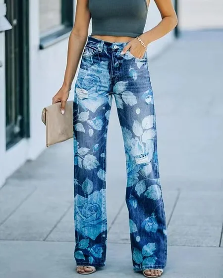

Regular Fit 3D Printing Casual Jeans, Color16, Jeans