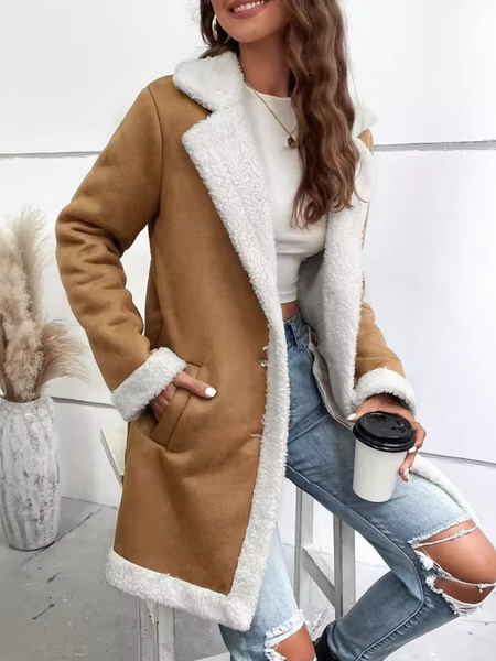 

Women's Plain Thicken Loose Jacket, Brown, Outerwear