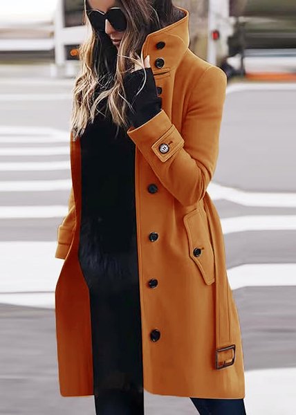 Loose Casual Plain Jacket, Yellow, Outerwear