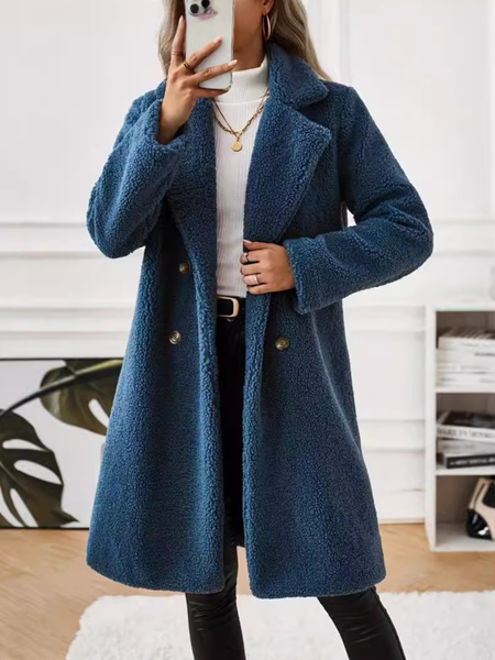 

Women's Plain Thicken Loose Jacket, Blue, Outerwear