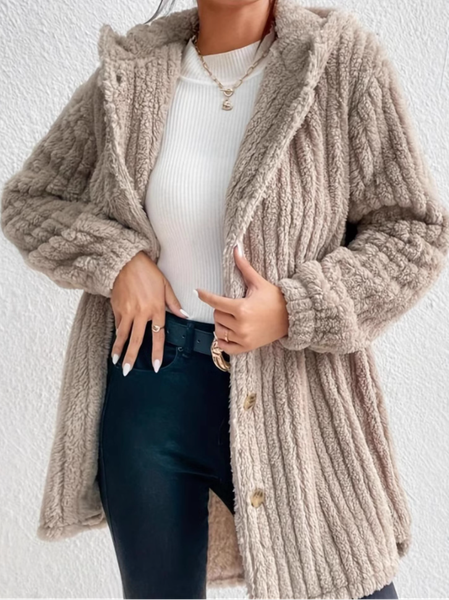 

Women's Plain Thicken Loose Jacket, Khaki, Outerwear