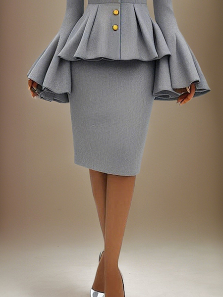 

Regular Fit Plain Elegant Midi Skirt, Gray, Skirts