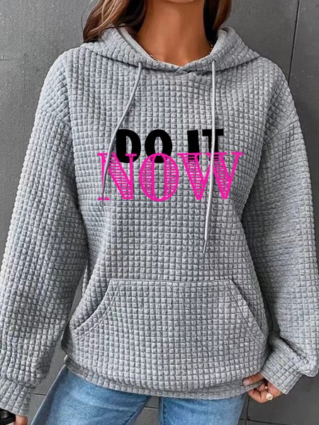 Do It Now Simple Loose Hoodie, Gray, Hoodies&Sweatshirts