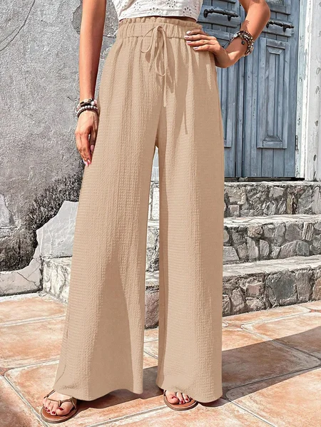 

Casual Plain Loose Pants, Apricot, Pants