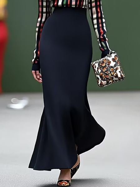 

High Elasticity Urban Regular Fit Plain Sweater Maxi Skirt, As picture, Skirts