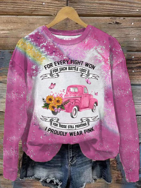 

Women's I Proudly Wear Pink Breast Cancer Awareness Printed Sweatshirt, As picture, Hoodies&Sweatshirts