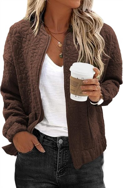 

Women's Plain Thicken Loose Jacket, Coffee, Outerwear