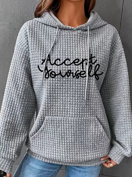 

Accept Yourself Simple Loose Hoodie, Gray, Hoodies&Sweatshirts