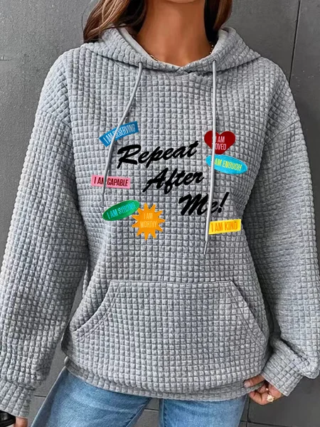 

Repeat After Me Simple Loose Hoodie, Gray, Hoodies&Sweatshirts