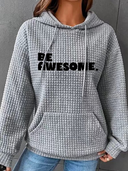 

Be Awesome Simple Loose Hoodie, Gray, Hoodies&Sweatshirts