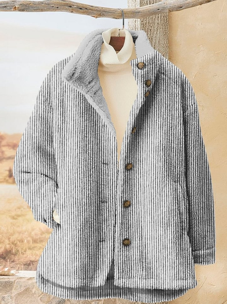 

Women's Striped Thicken Loose Jacket, Gray, Outerwear