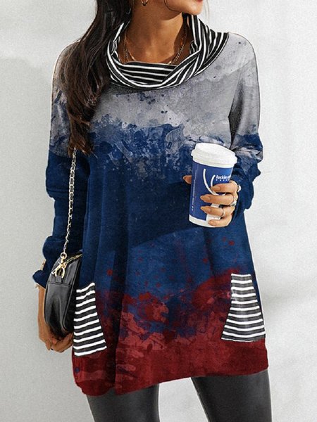 

Crew Neck Long Sleeve Striped Lace Regular Micro-Elasticity Loose Blouse For Women, Multicolor, Blouses