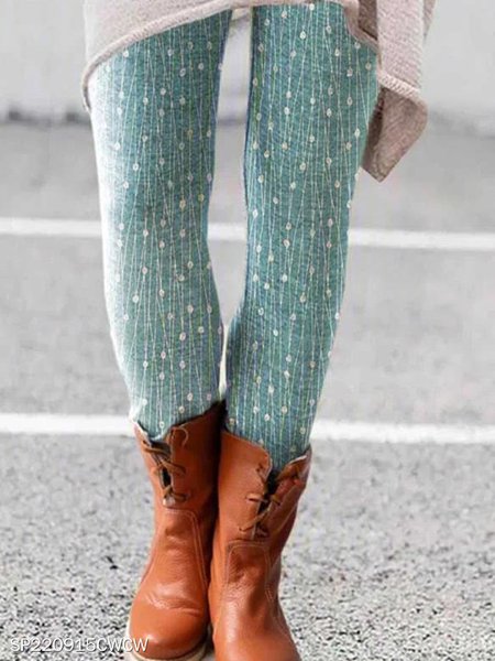 

Women's Casual Striped Winter Long Leggings, Green, Leggings
