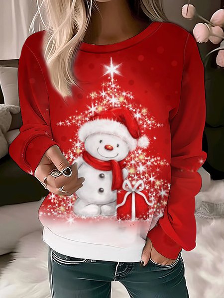 

Women's Crew Neck Christmas Snowman Printing Casual Spring/Fall Long Sleeve Sweatshirt, Red, Sweatshirts & Hoodies