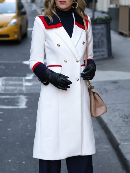 

Color Block Urban Lapel Collar Long Sleeve Coat, As picture, Coats
