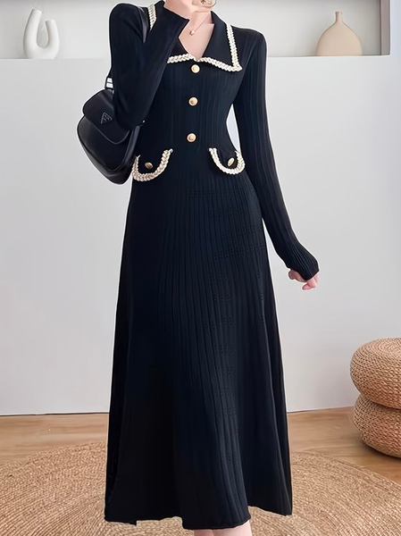 

Urban Regular Fit Color Block Regular Sleeve Sweater Dress, Black, Midi Dresses