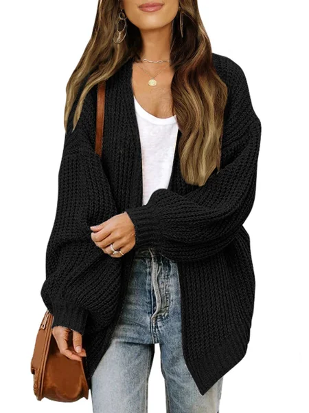 

Others Casual Balloon Sleeve Wool/Knitting Cardigan, Black, Sweaters & Cardigans