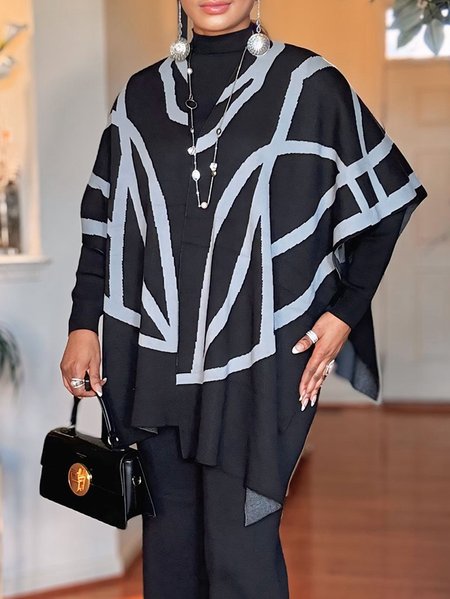 

Casual Striped Loose Sweater Cardigan, Black, Cardigans