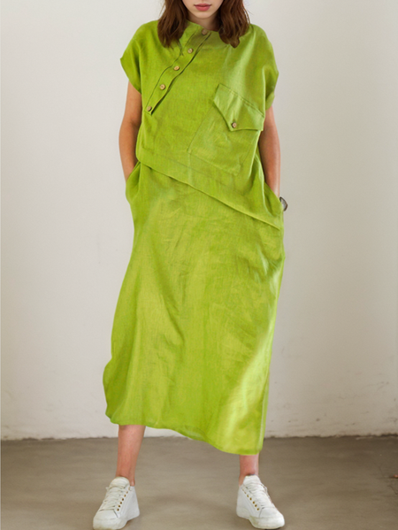 

Linen Loose Dress, Green, Maxi Dresses