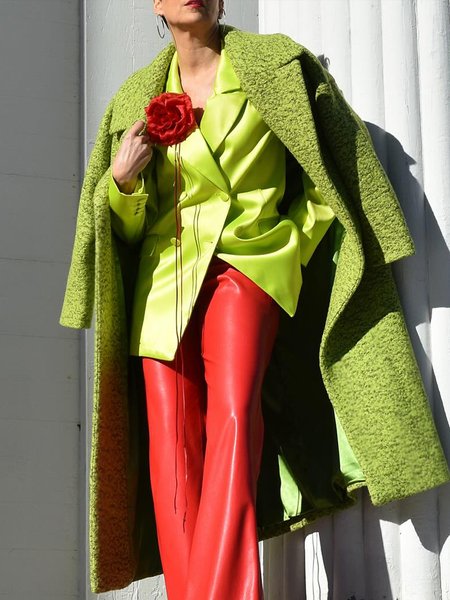 

Urban Lapel Collar Plain Long Sleeve Coat, Green, Coats