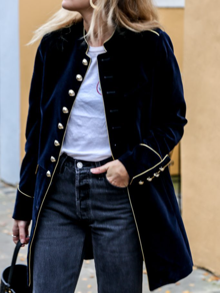 

Women's Plain Thicken Loose Jacket, Navyblue, Outerwear