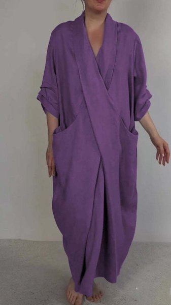 

Loose Casual V Neck Plain Dress With No, Purple, Maxi Dresses