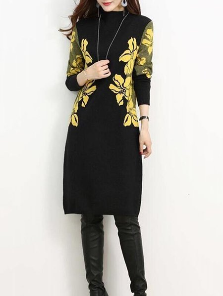 

Loose Casual Regular Sleeve Sweater Dress, As picture, Midi Dresses