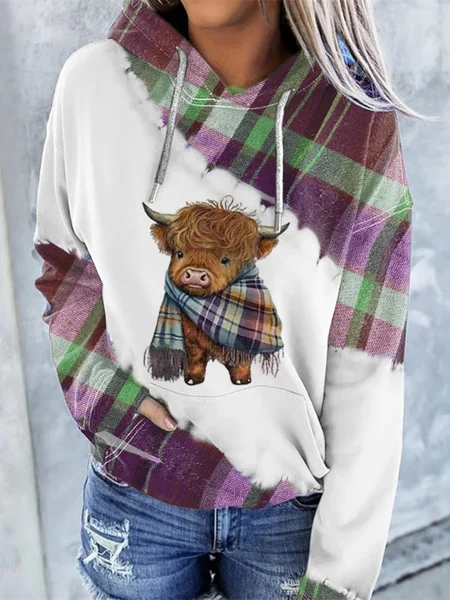 

Women'S Highland Cow Print Hoodie, Pink, Hoodies&Sweatshirts