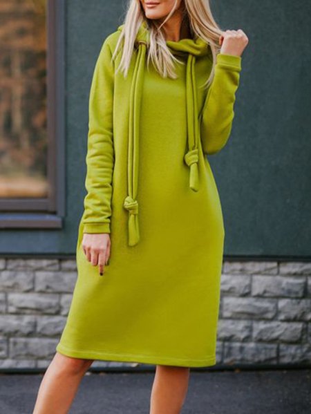 Casual Regular Sleeve Loose Plain Hoodie Dress, As picture, Midi Dresses