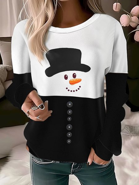 

Casual Crew Neck Christmas Snowman Sweatshirt Printing, Black, Hoodies & Sweatshirts