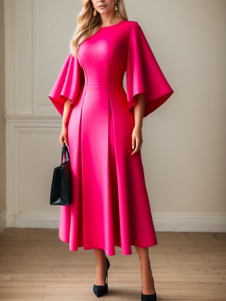 

Elegant Crew Neck Plain Dress, Pink, Maxi Dresses