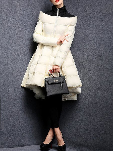 

Elegant Zipper Color Block Long Sleeve Padded Jacket, White, Padded Jackets