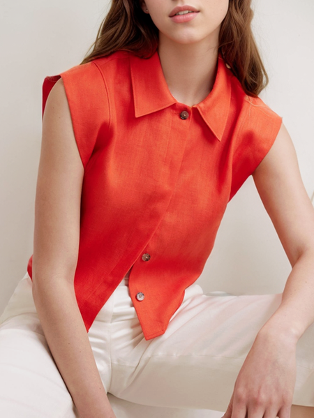

Loose Plain Cotton And Linen Linen Tank Top, Orange, Tank Tops & Camis