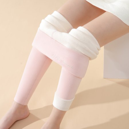

Tight Casual Fluff/Granular Fleece Fabric Leggings, Pink, Leggings