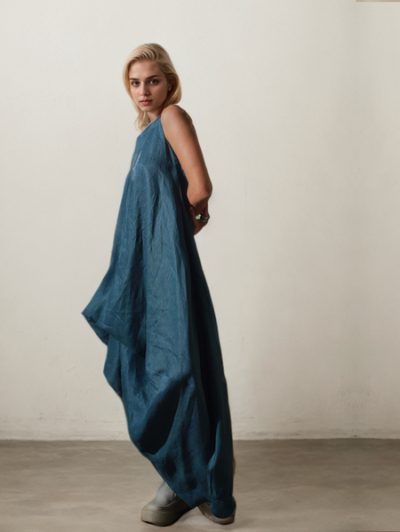 

Plain Cotton And Linen Dress, Royal blue, Maxi Dresses