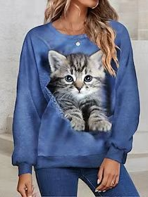 Casual Crew Neck Ombre Sweatshirt Zipper, Blue, Hoodies & Sweatshirts