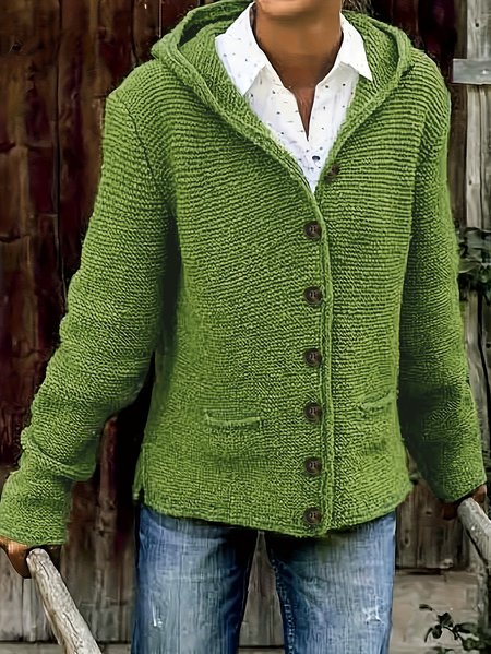 Women Yarn/Wool Yarn Plain Long Sleeve Comfy Casual Sweater, Green, Sweaters