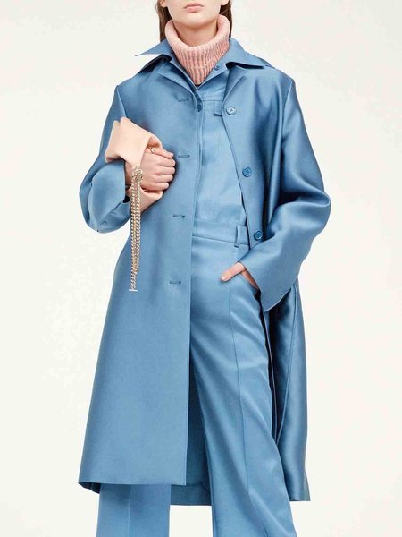 

Urban Plain Regular Fit Long Sleeve Trench Coat, Blue, Trench Coats